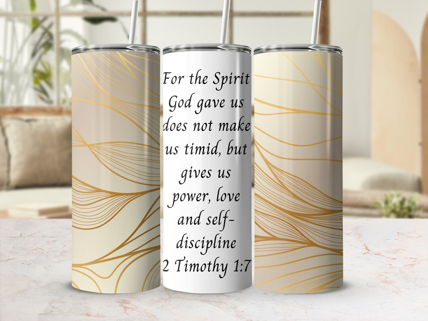 Inspirational Tumbler with 2 Timothy 1 7 Bible Verse