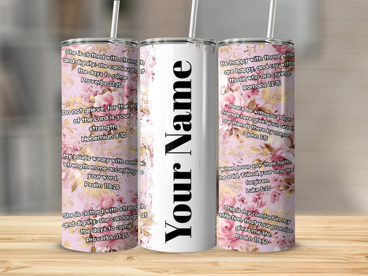 Inspirational Bible Verse with Floral Design Tumbler