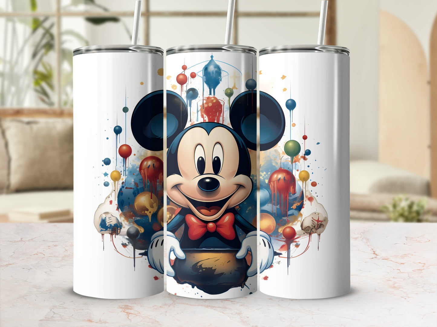 Colorful Mickey Mouse Art on Stainless Steel Tumbler