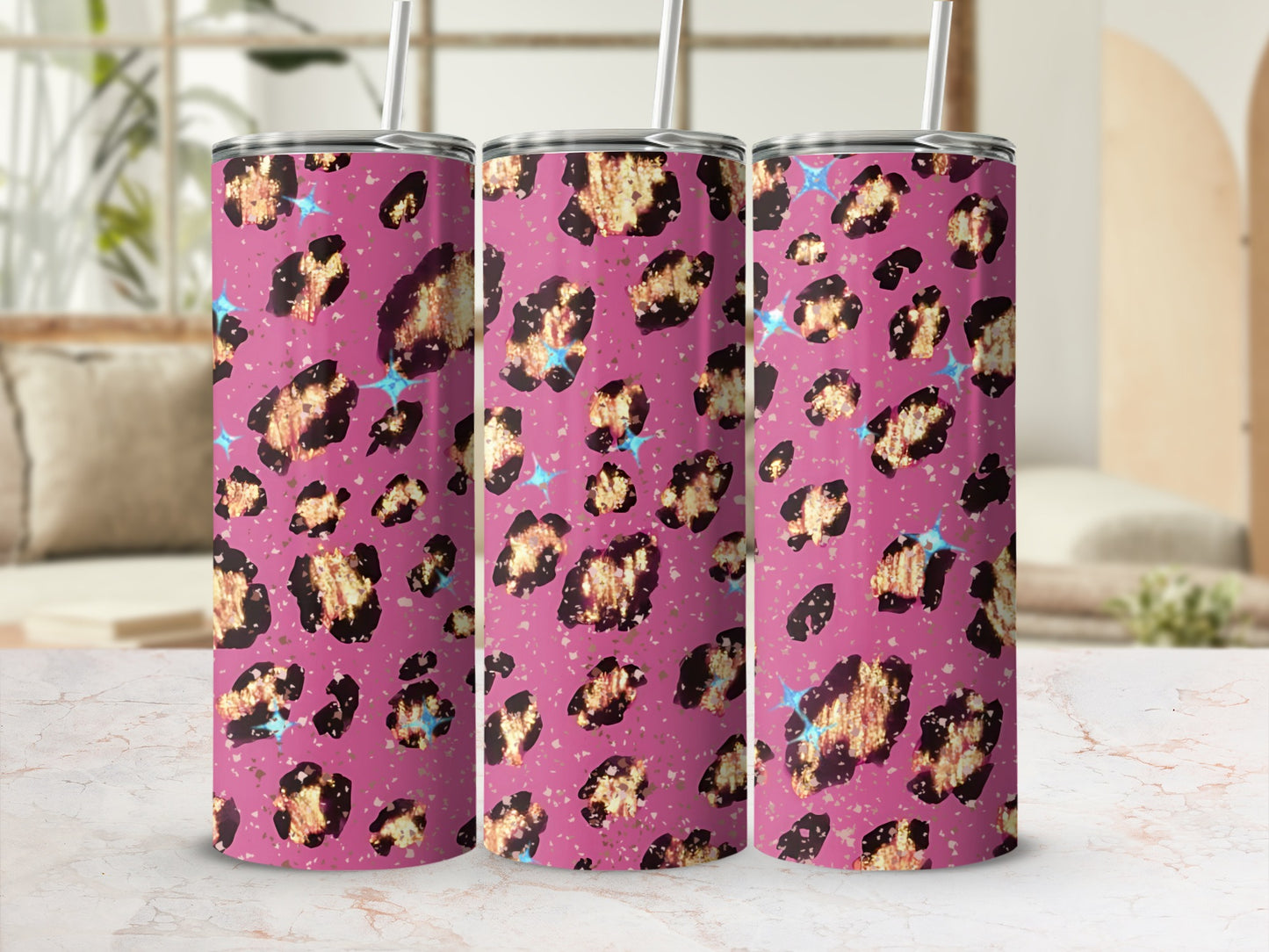Pink and Black Leopard Print Insulated Tumbler Cup