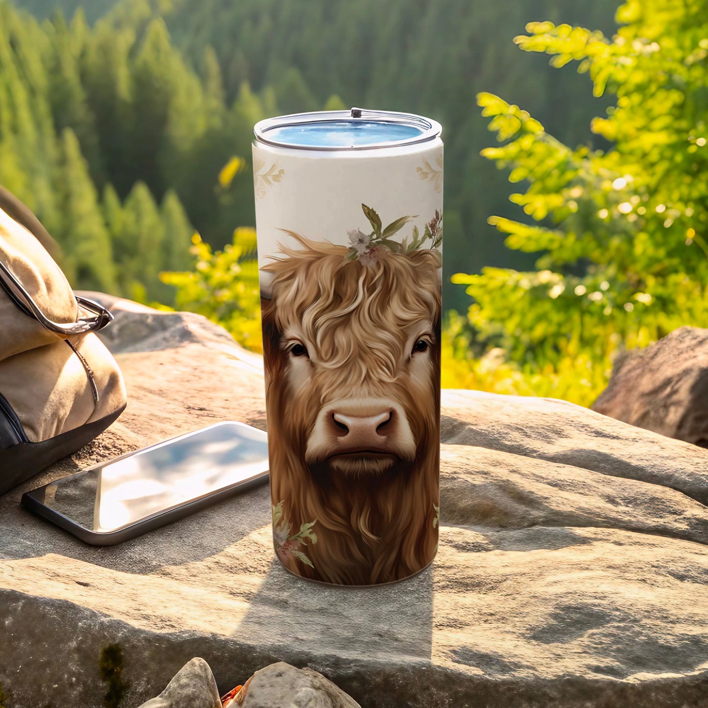 Highland Cow Nature Art Insulated Travel Tumbler