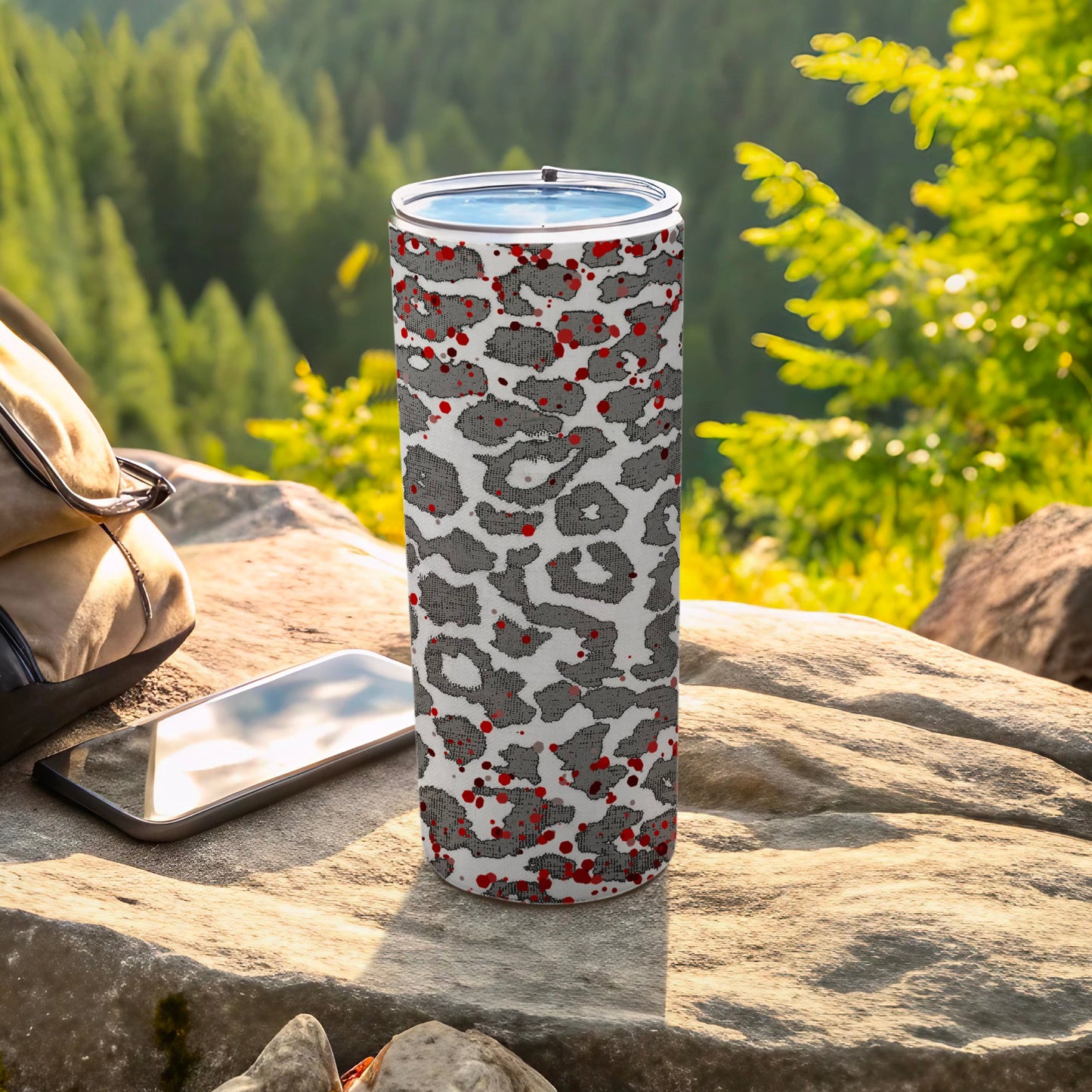 Grey and Red Camo Splatter Large Travel Tumbler