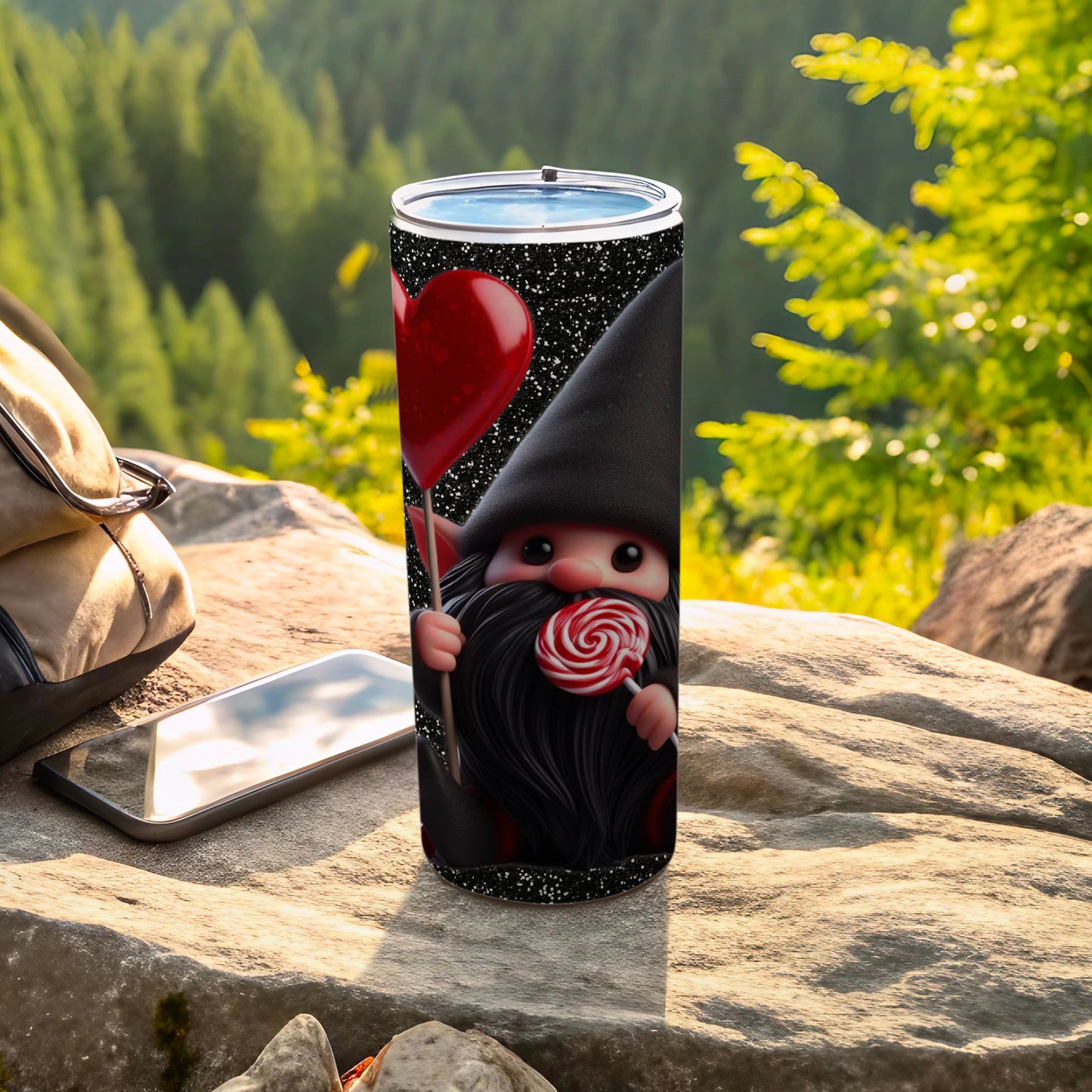 Gnome Holding Heart and Candy Design Tumbler Product