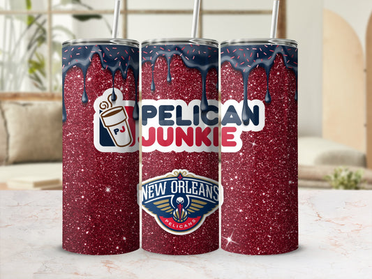 Pelican Junkie New Orleans Red Glitter Tumbler Cup