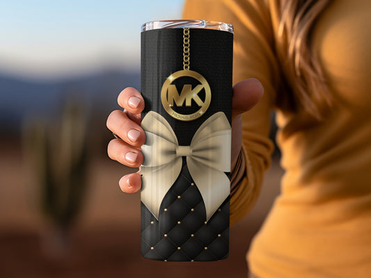 Stylish Black and Gold Tumbler with Bow Design