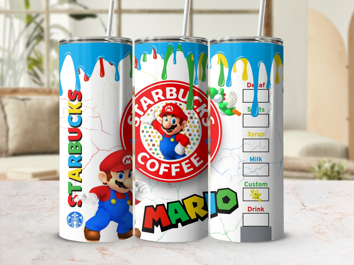 Mario Starbucks Coffee Themed Tumbler Cup Design