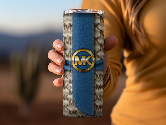 MK Blue and Beige Insulated Tumbler Cup Travel Mug