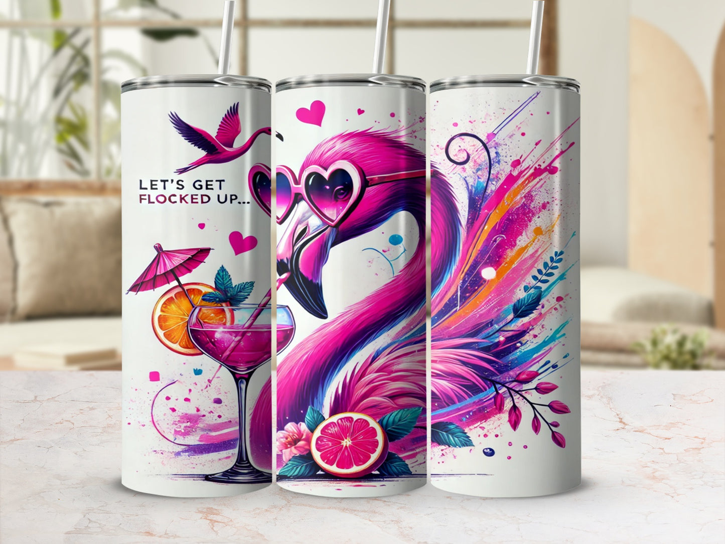 Let's Get Flocked Up Flamingo Tumbler with Straw