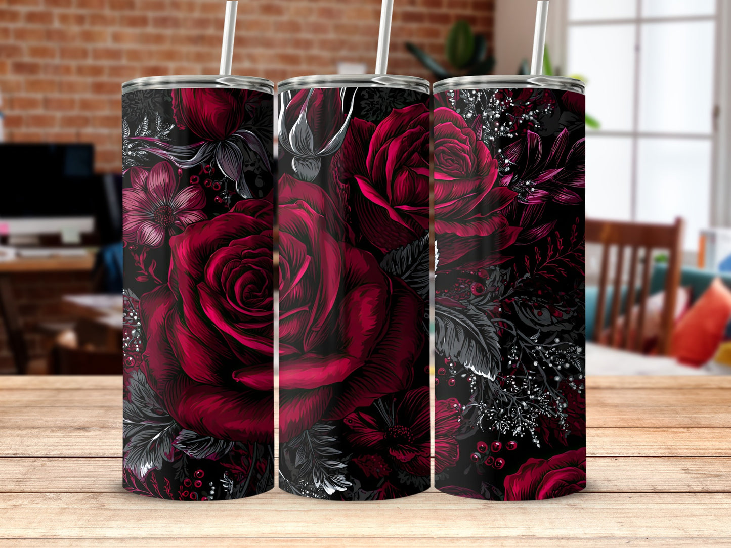 Roses and Floral Dark Themed Tumbler Drinkware