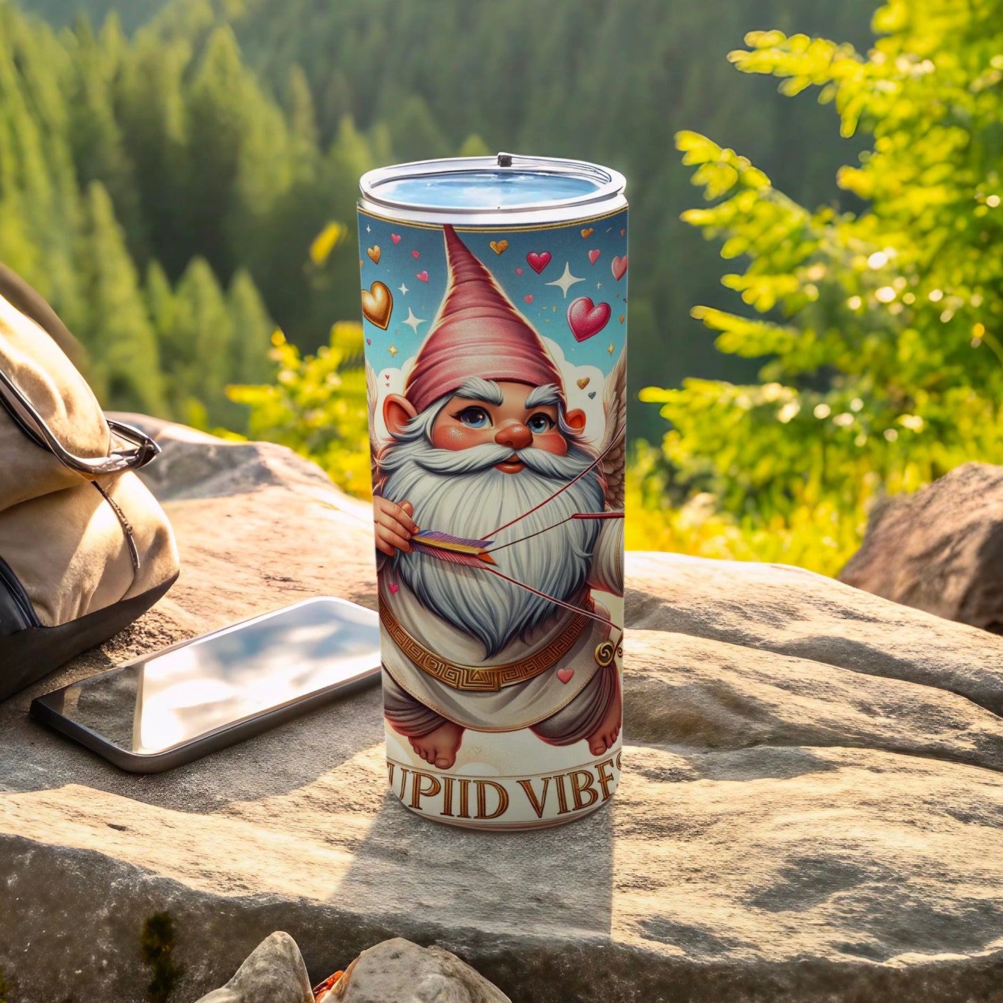 Cupid Vibes Gnome With Hearts Tumbler For Outdoors