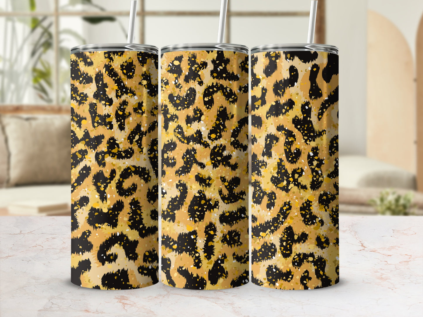 Stylish Yellow and Black Leopard Print Tumbler Cup