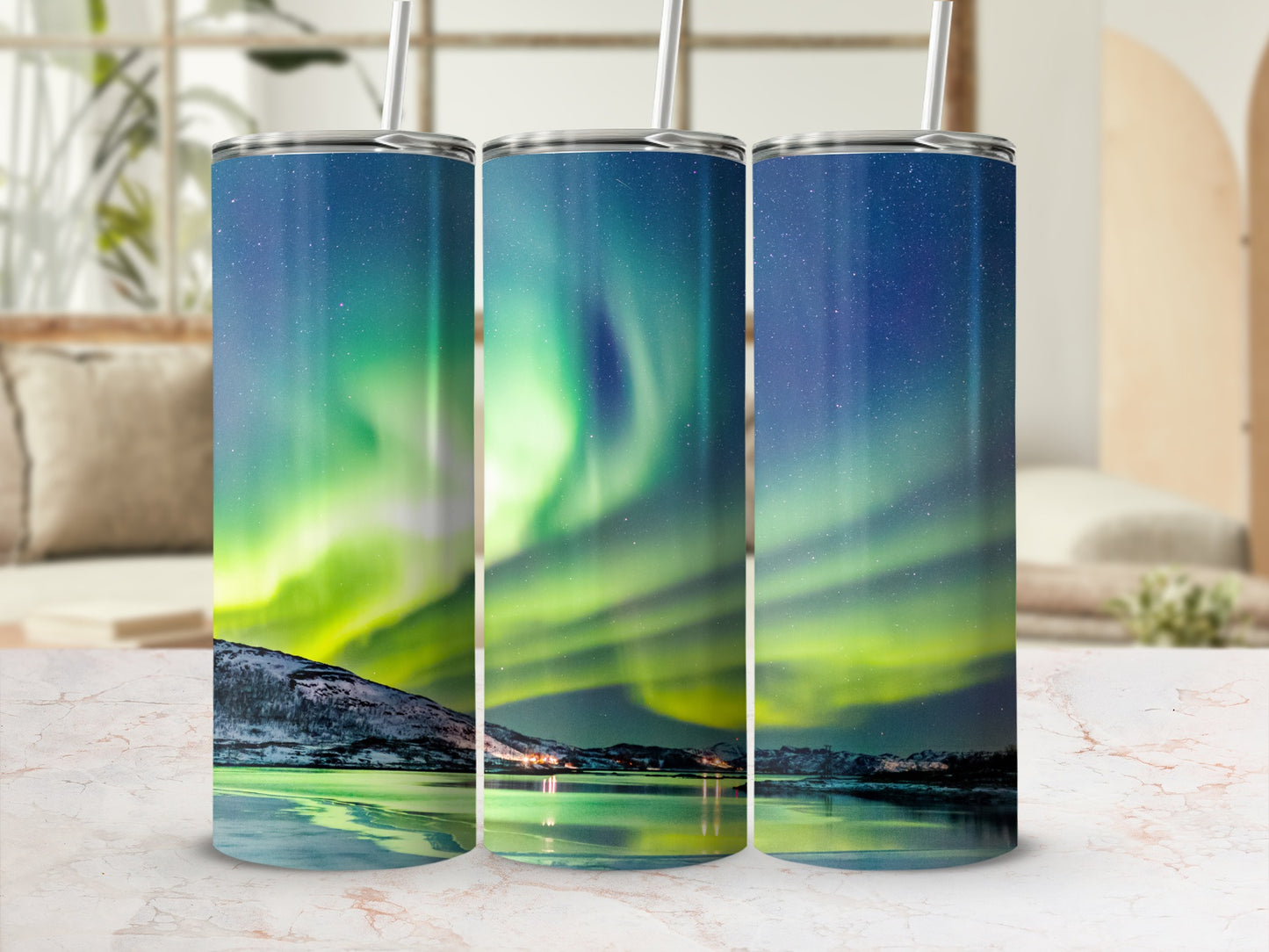Stunning Northern Lights Tumbler for Hot or Cold Beverages