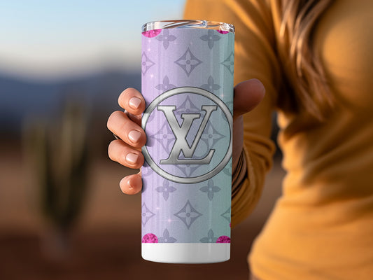 Stylish Purple Gradient Tumbler With LV Logo Design