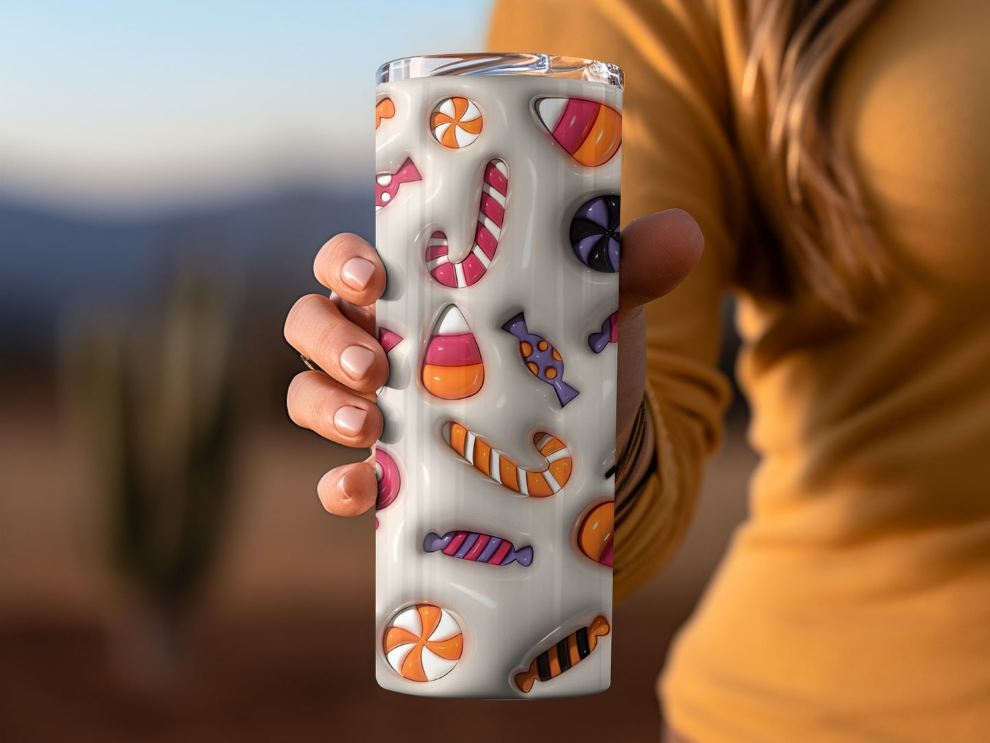 Halloween Candy Corn Lollipop and Sweets Pattern Tumblers