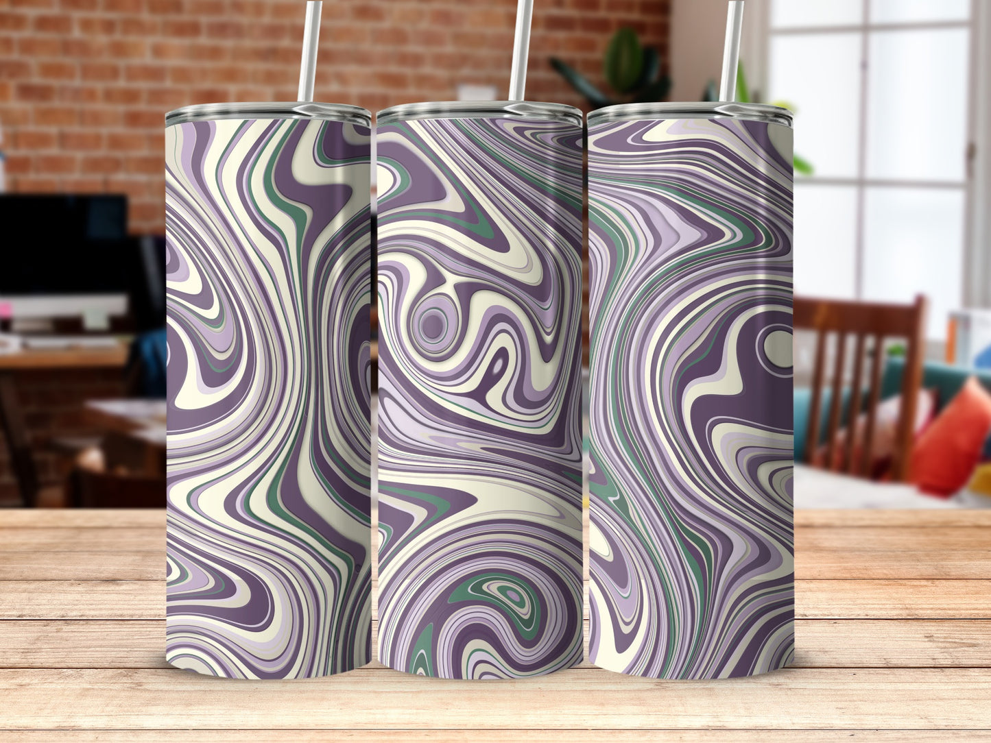 Elegant Swirl Design Tumbler with Straw