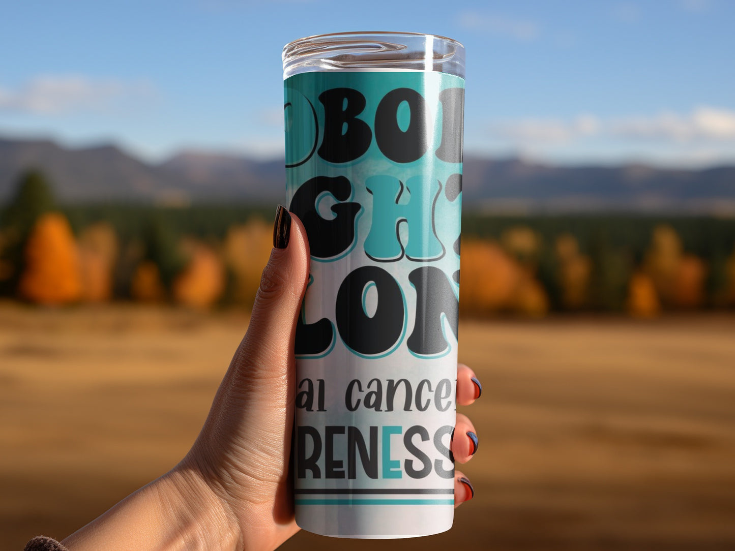 Ovarian Cancer Awareness Bold Bright Long Tumbler