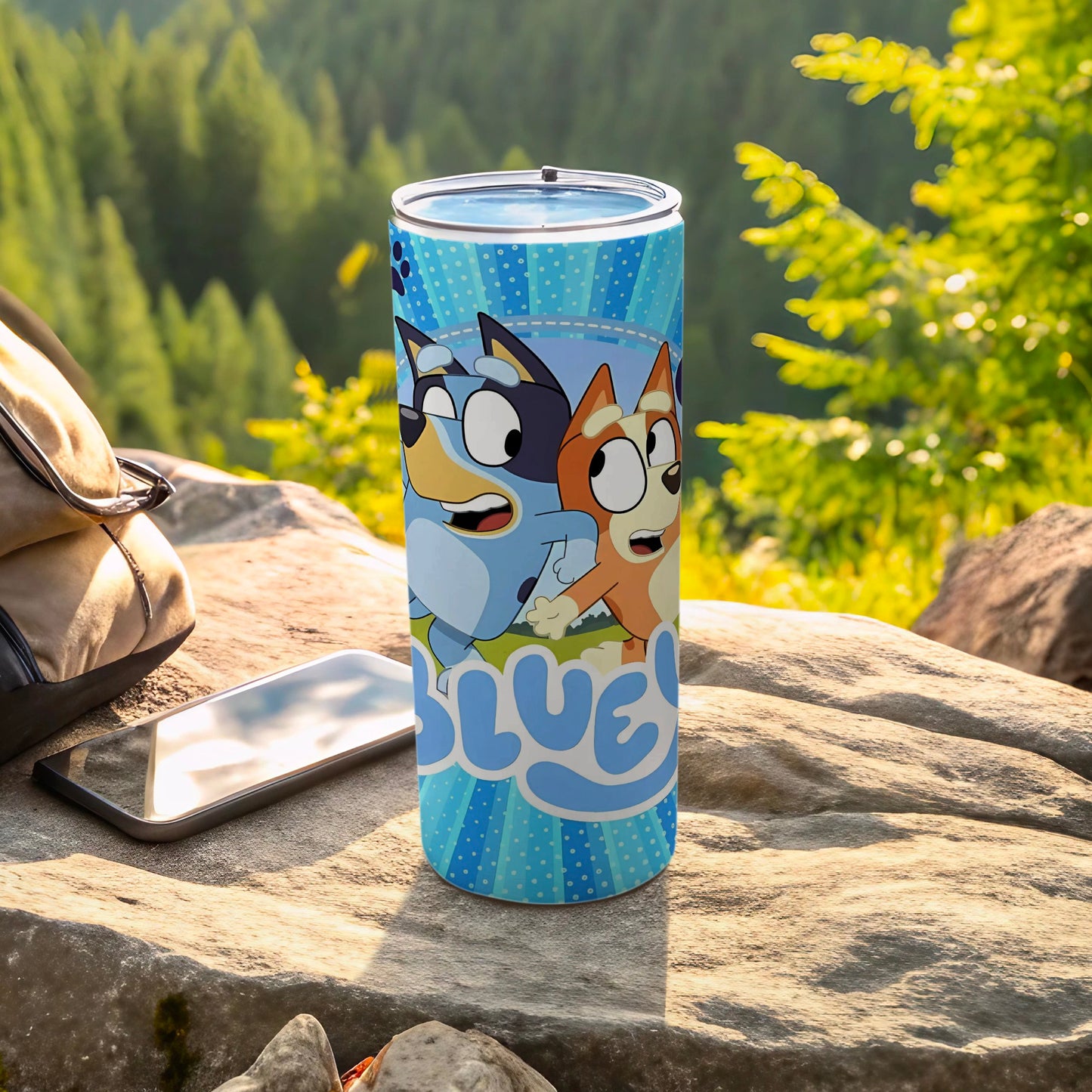 Blue Cartoon Characters Tumbler with Lid Travel Cup