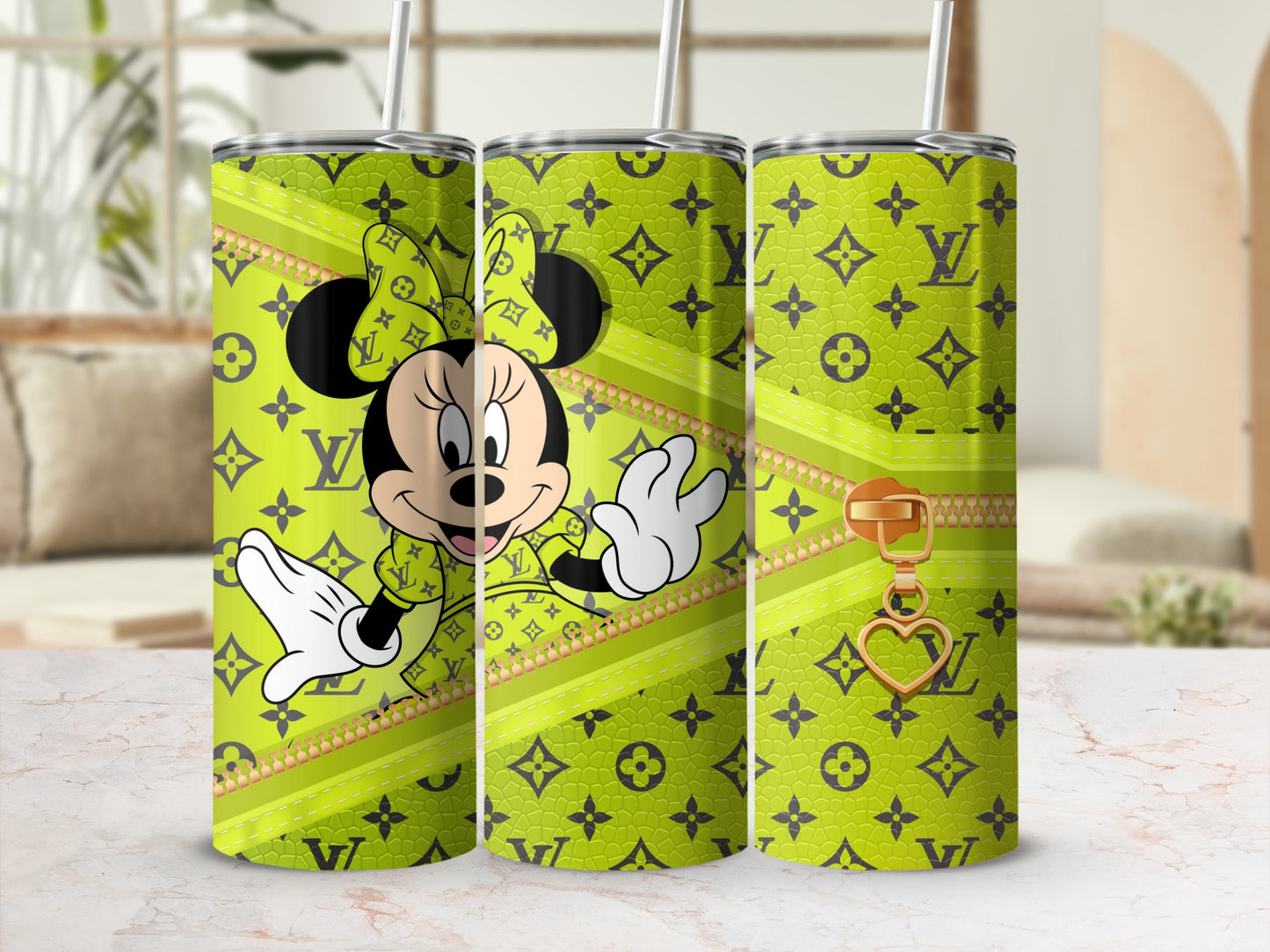 Minnie Mouse Inspired Design Tumbler with Zipper Elements
