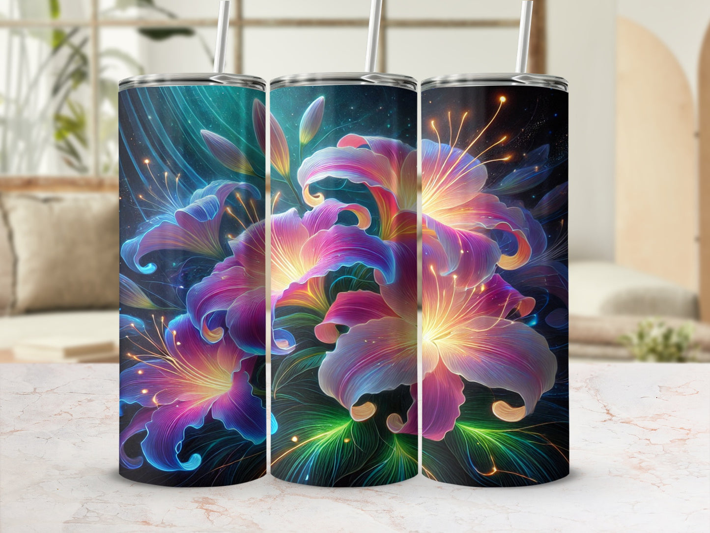 Vibrant Multicolor Floral Design Insulated Tumbler