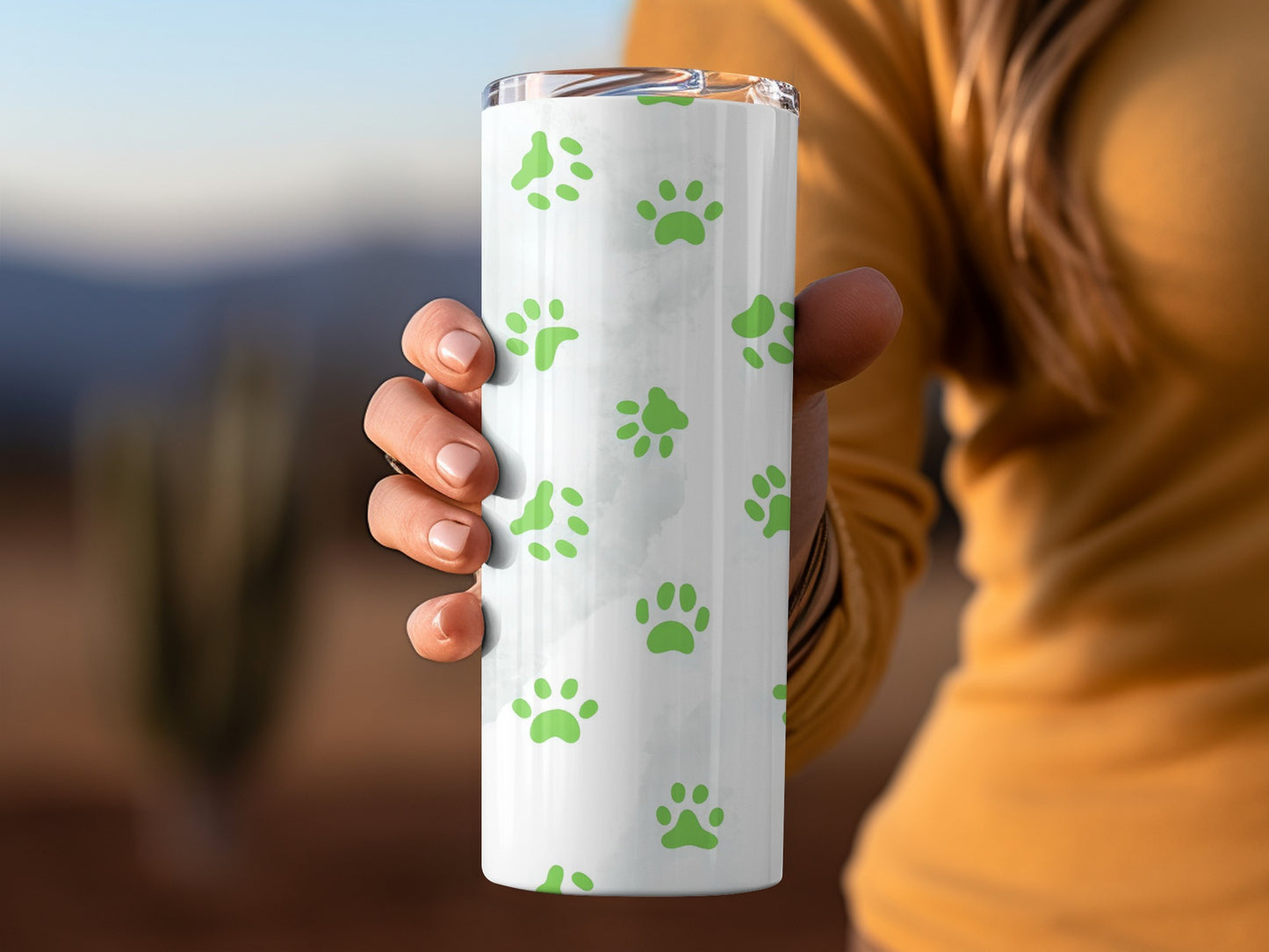 Green Paw Print Tumbler With White Background