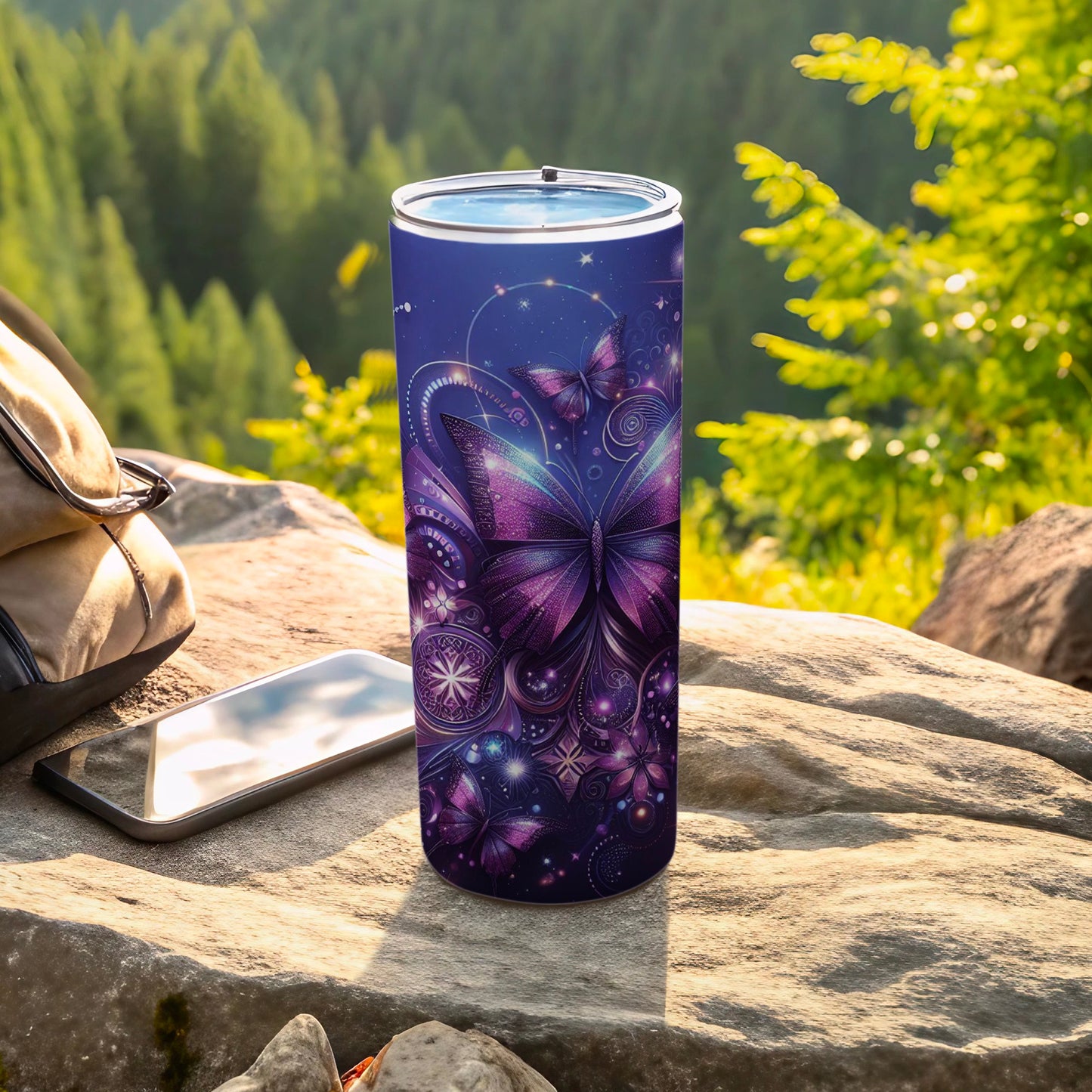 Vibrant Purple Butterfly Design Insulated Tumbler