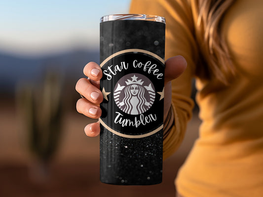 Custom Star Coffee Tumbler Black Glitter Finish Flask