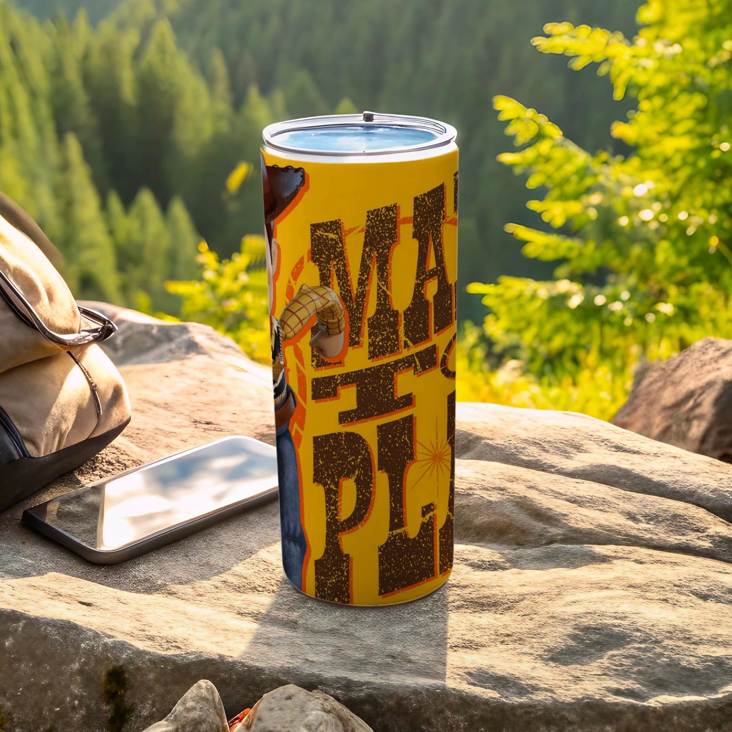 Yellow Insulated Travel Tumbler with Bold Design Drinkware