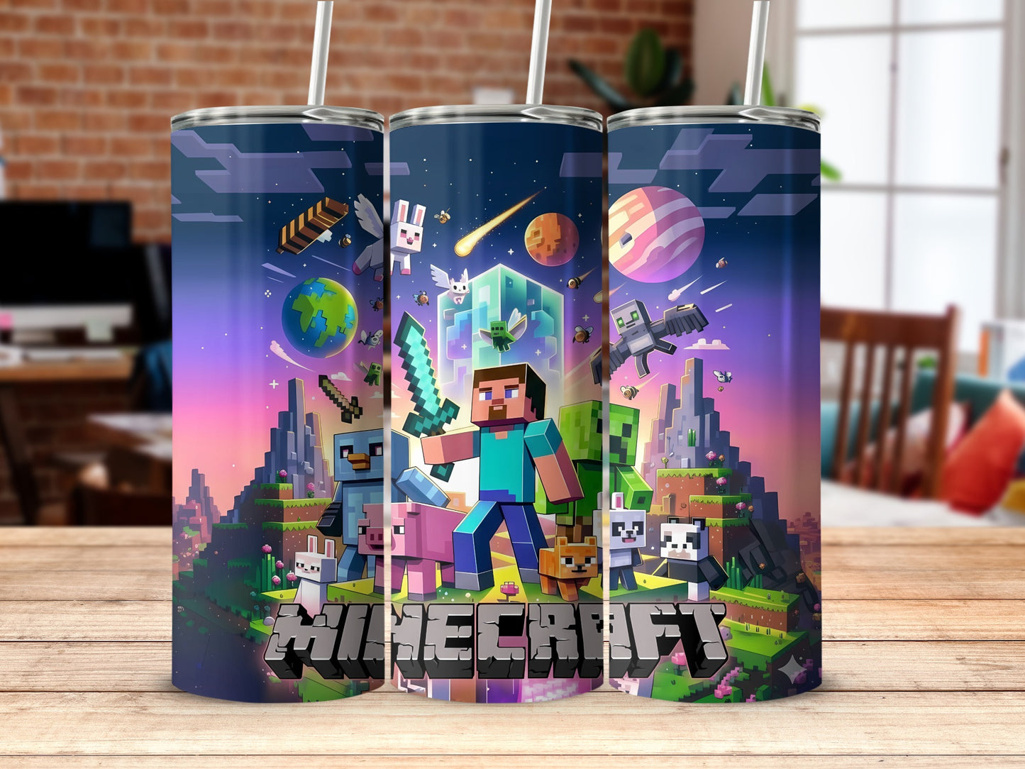 Minecraft Themed Tumbler with Vivid Game Graphics
