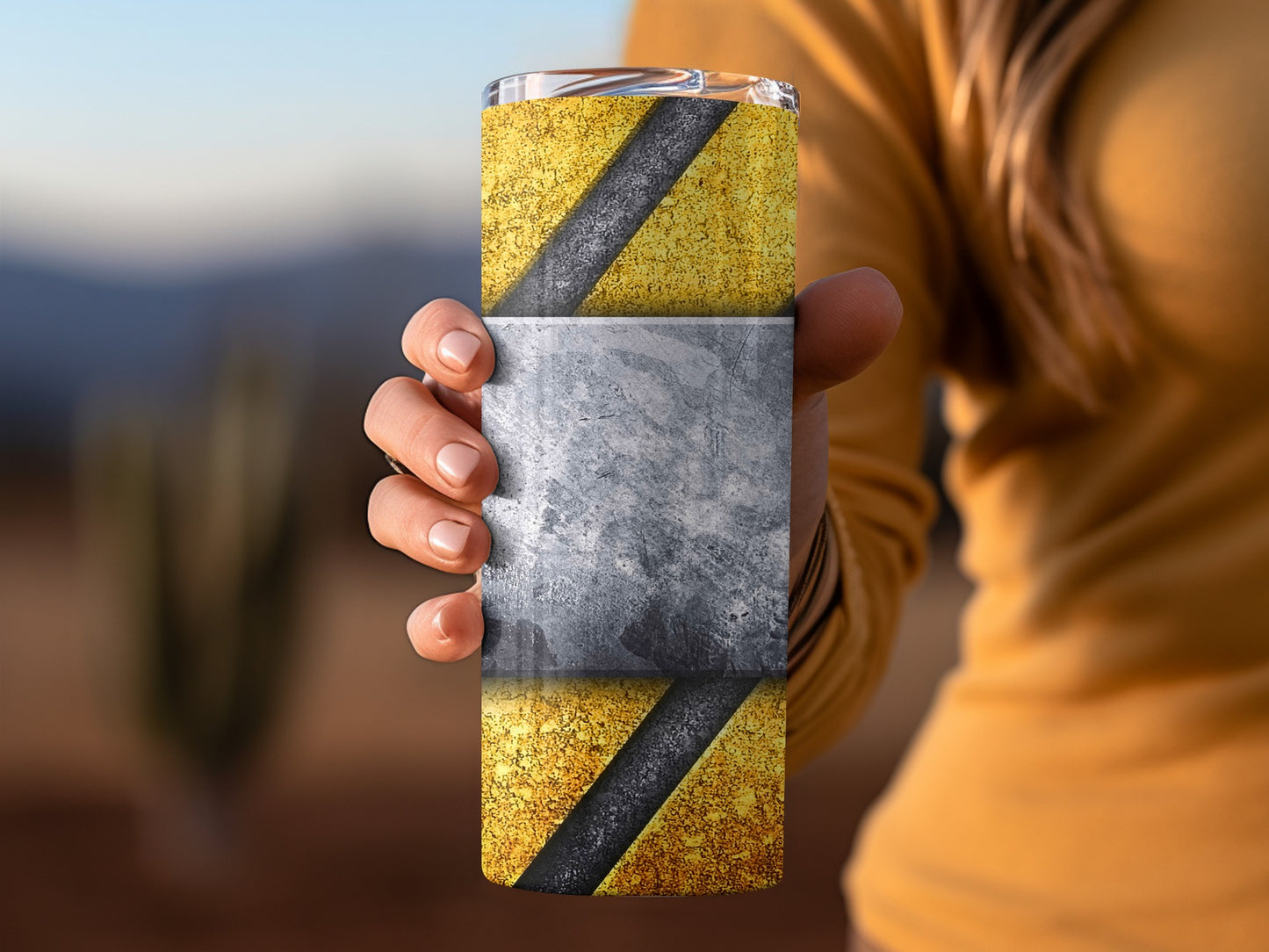 Textured Metallic Surface with Yellow Stripes Tumblers