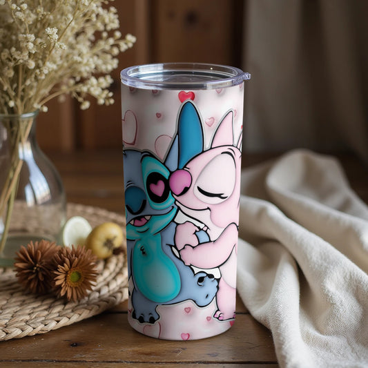 Adorable Hugging Characters Cute Tumbler Design