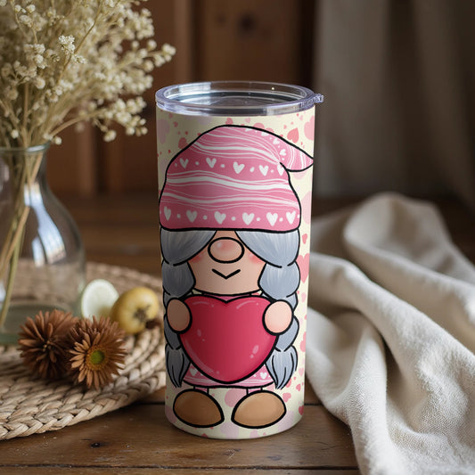 Adorable Gnome Holding Heart Illustration Tumbler