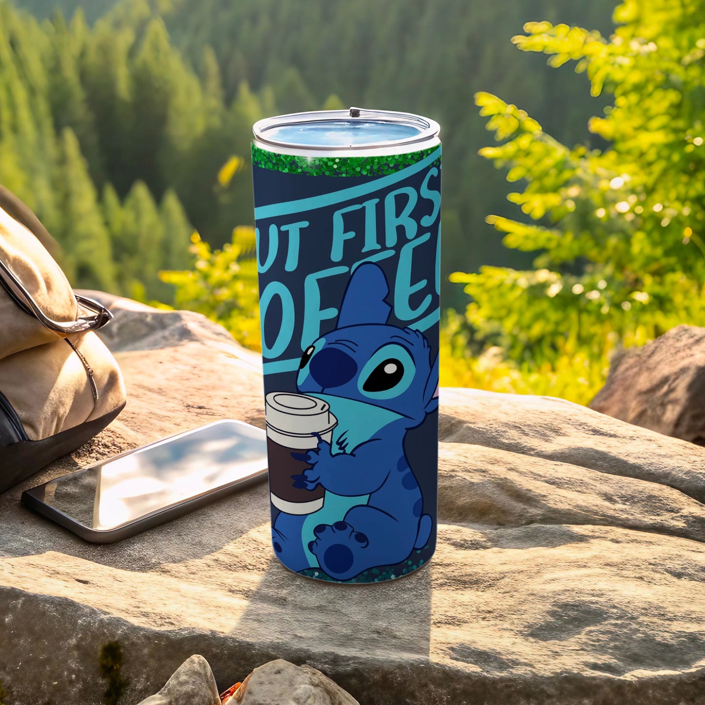 Cute Blue Alien with Coffee Design Tumbler Cup