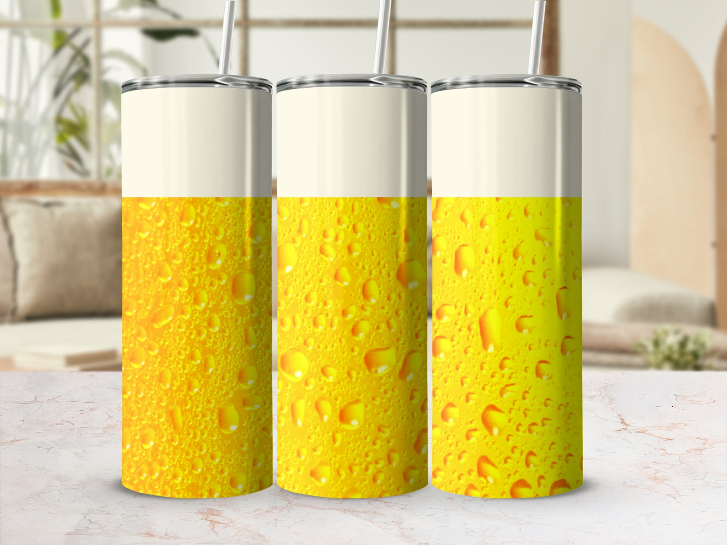 Yellow Droplet Patterned Tumbler for Beverage Lovers