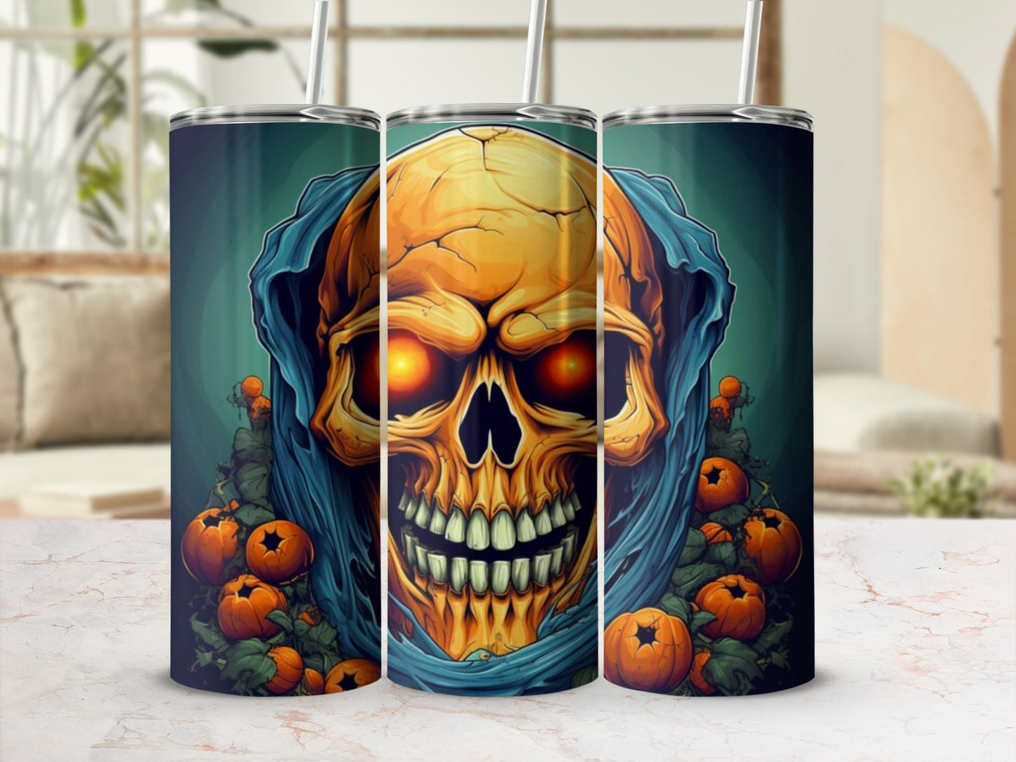 Skull and Pumpkin Halloween Design Insulated Tumbler