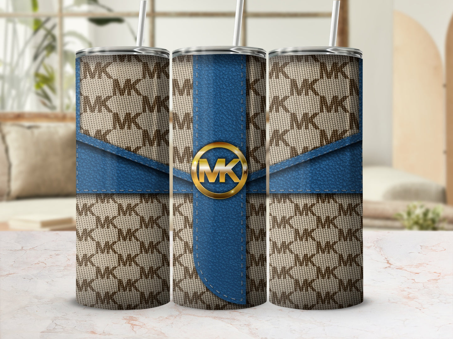 Monogrammed MK Pattern with Blue Accent Tumbler