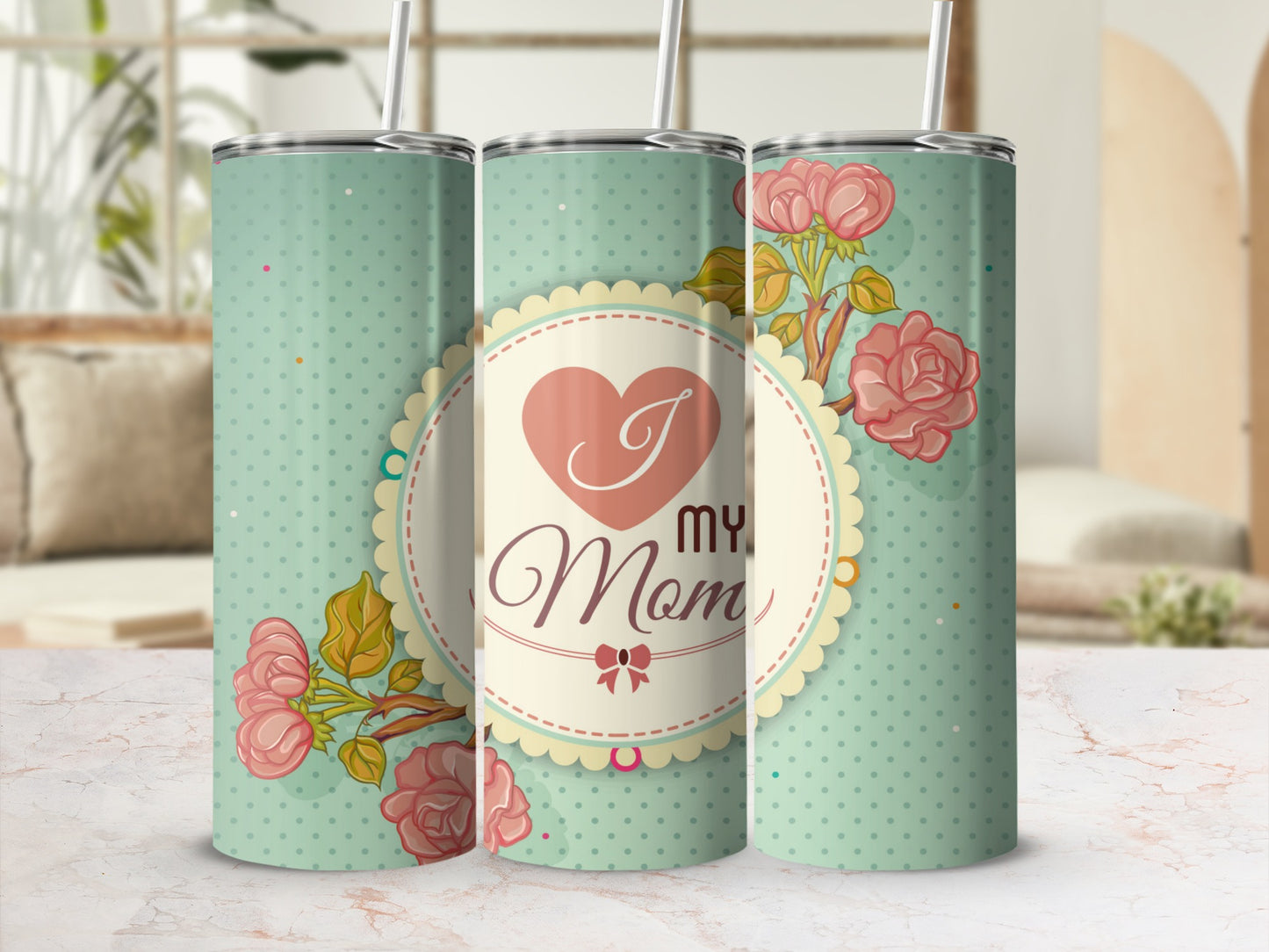 I Love My Mom Floral Design Tumbler for Special Occasions