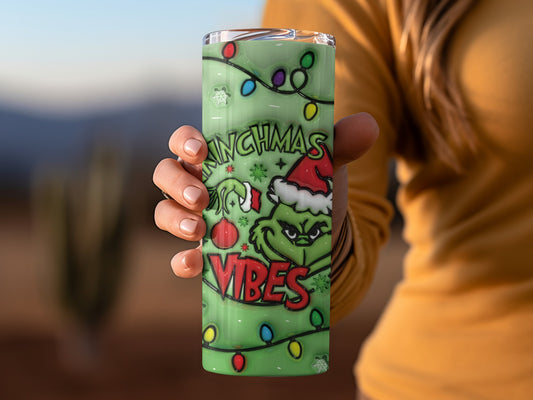Grinch Christmas Vibes Holiday Lights Tumbler Cup