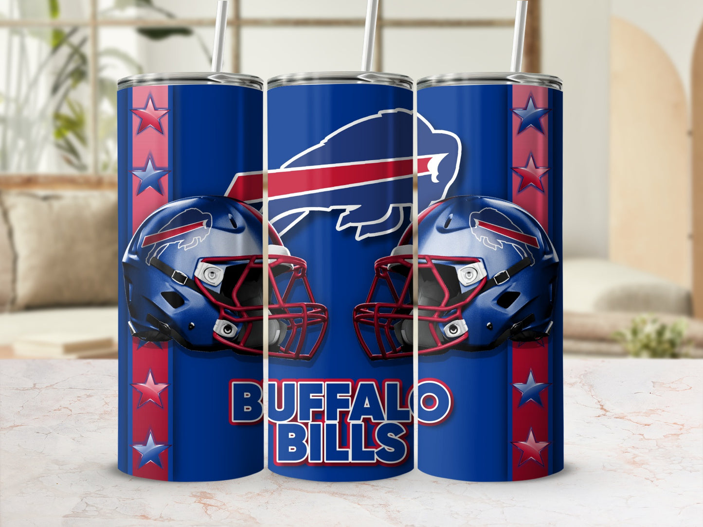 Buffalo Bills Football Helmets and Stars Pattern Tumblers
