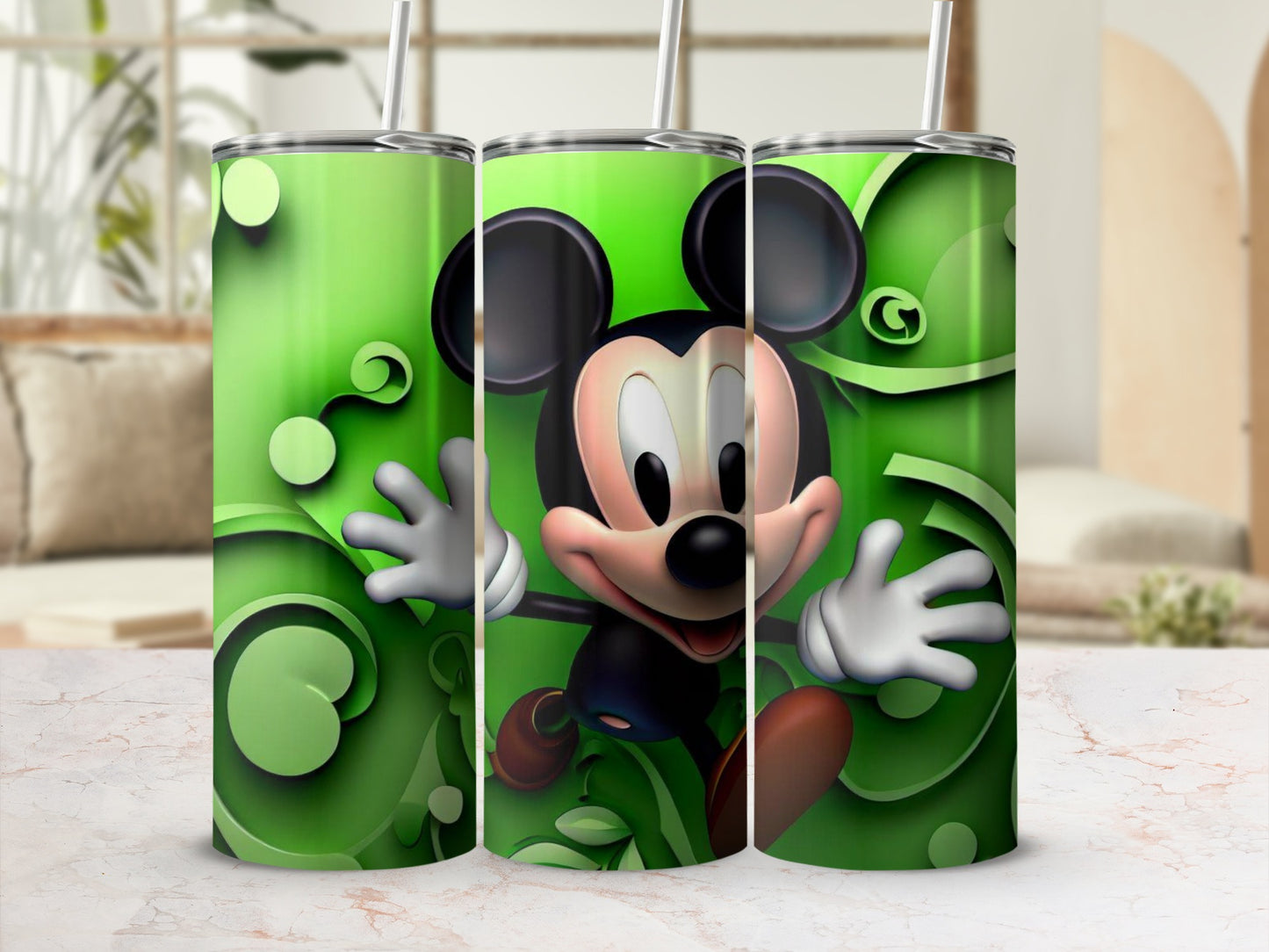 Green Cartoon Mouse Tumbler with Fun Swirl Design