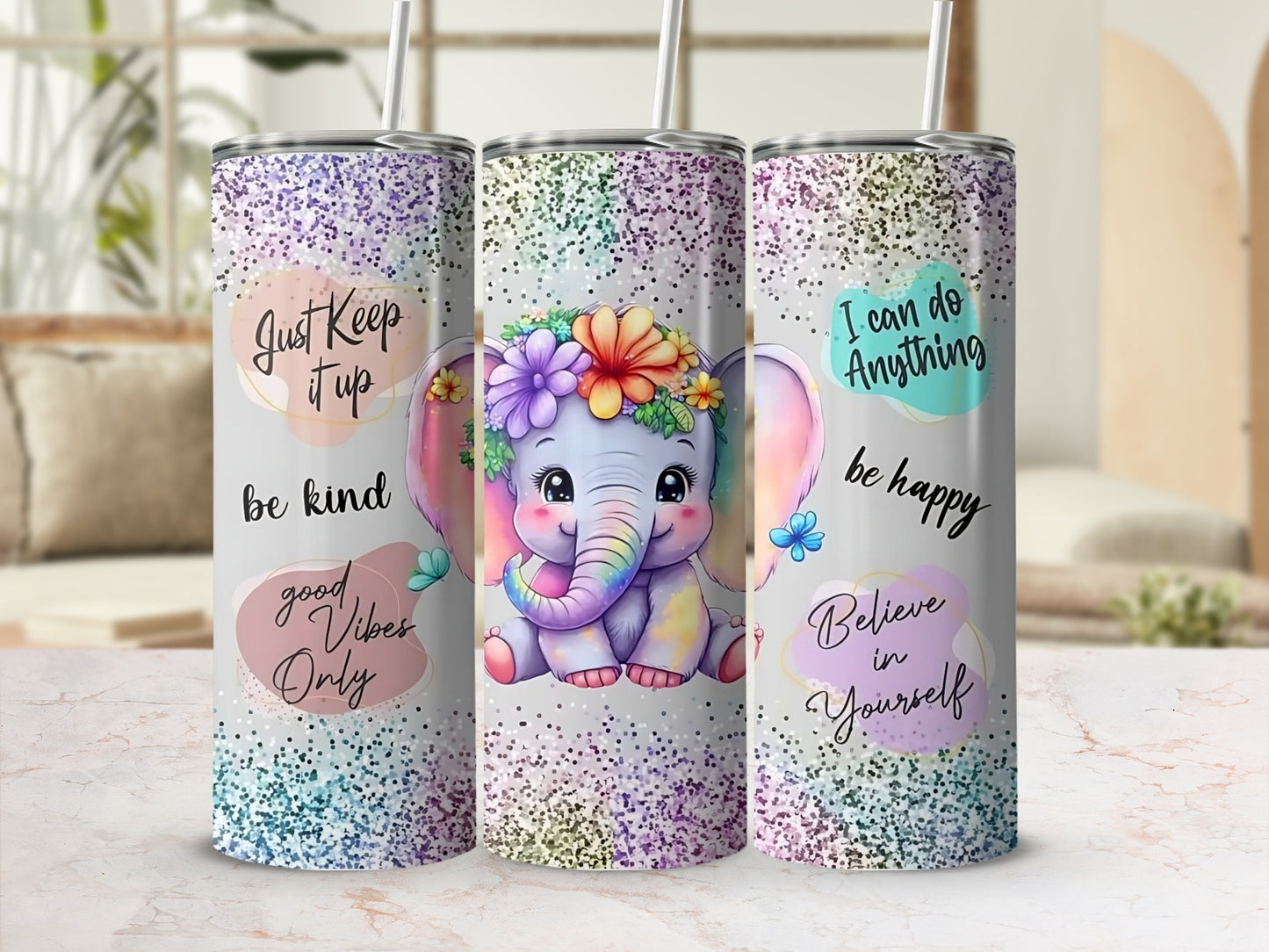 Colorful Inspirational Elephant Design Tumbler Cup