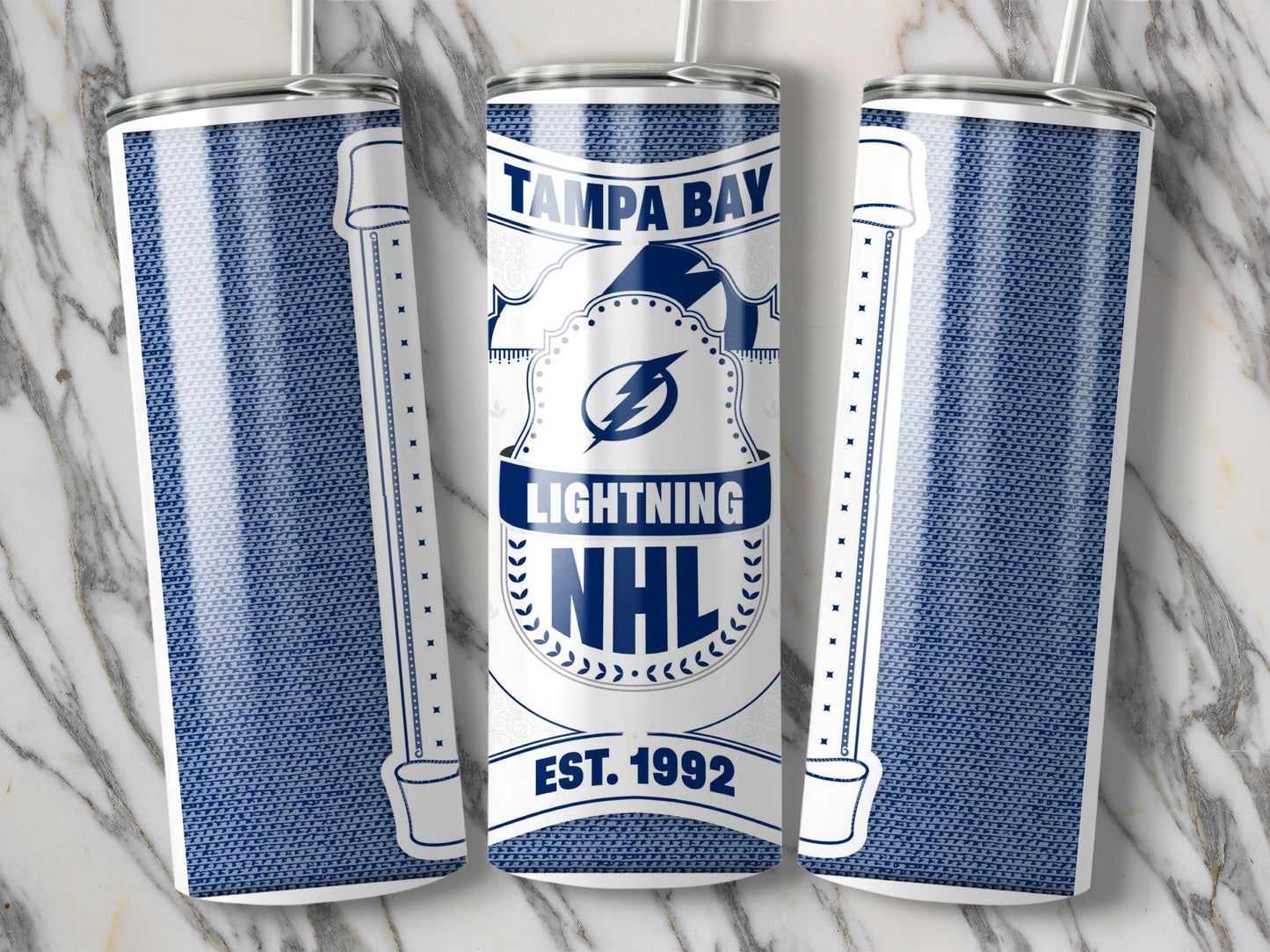 Tampa Bay Lightning NHL Est. 1992 Blue Background Tumbler
