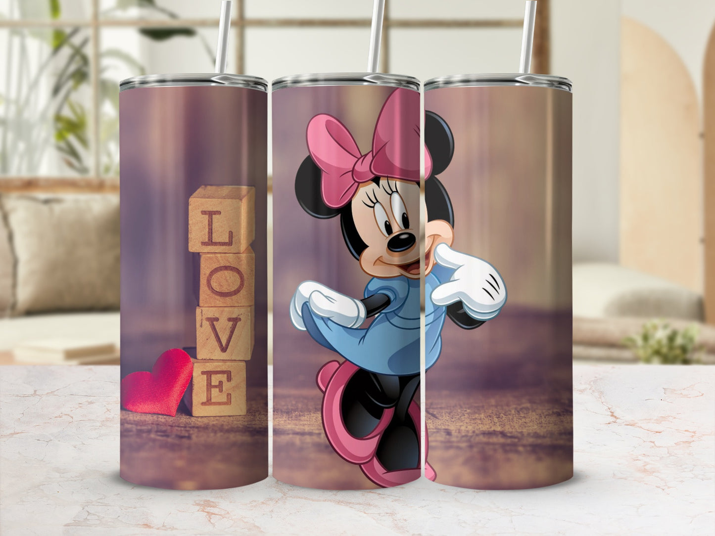 Adorable Minnie Mouse Design with Love Blocks Tumbler