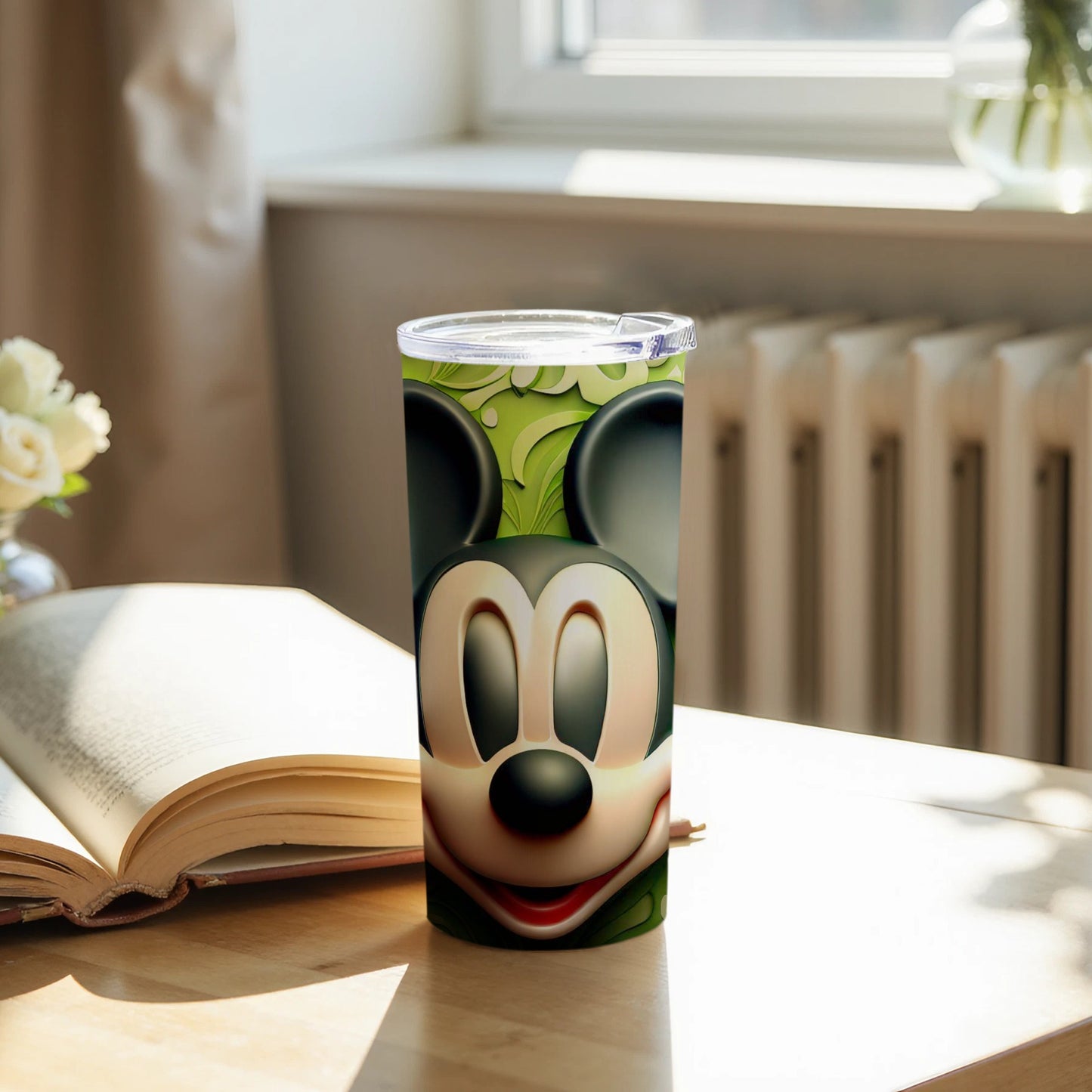 Cute Smiling Cartoon Character Tumbler with Green Design