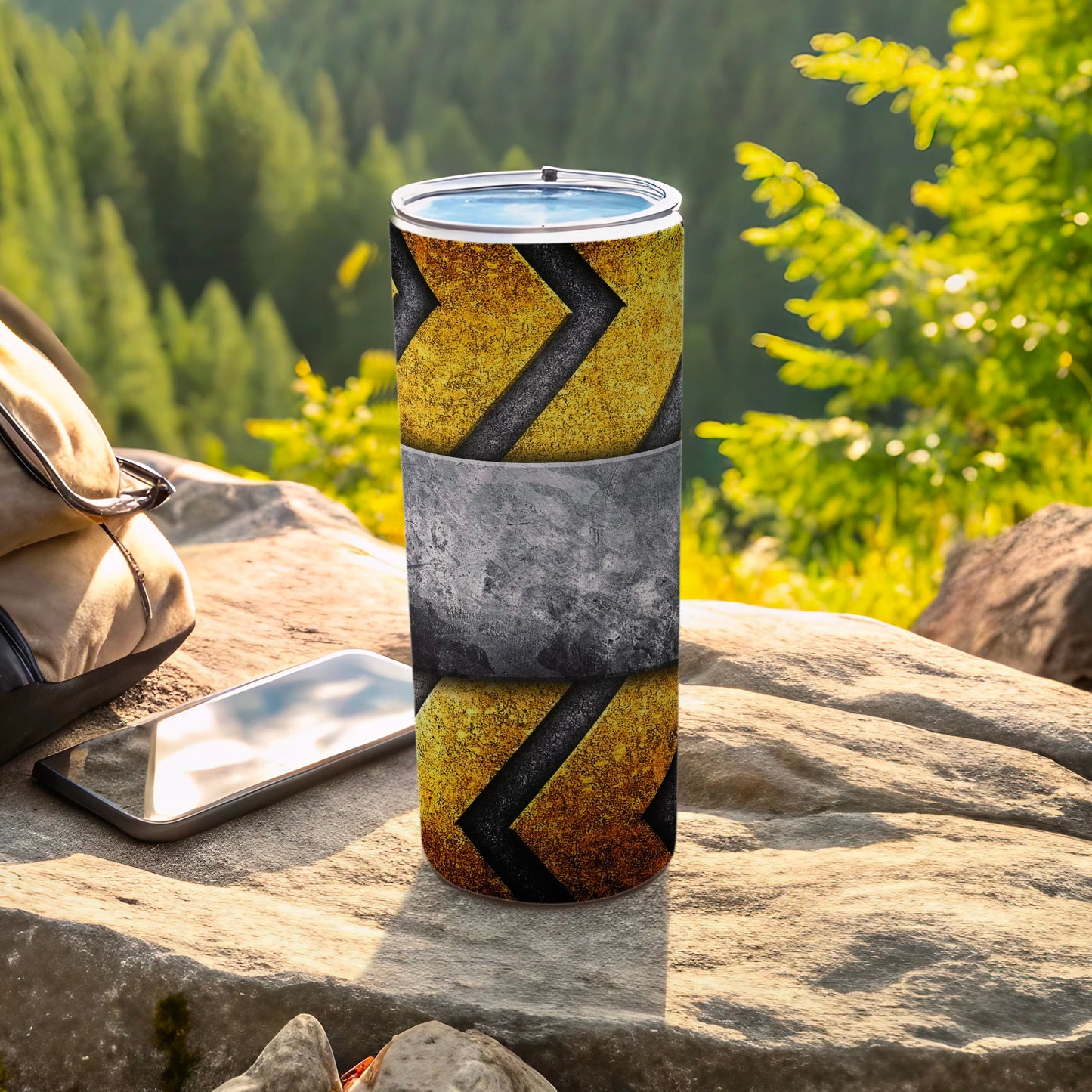 Grunge Yellow Black Chevron Grey Band Tumbler product type