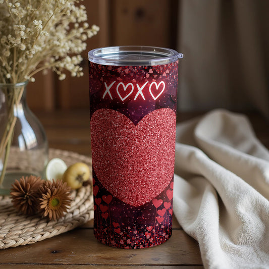 XOXO Heart Glitter Design Tumbler Flask