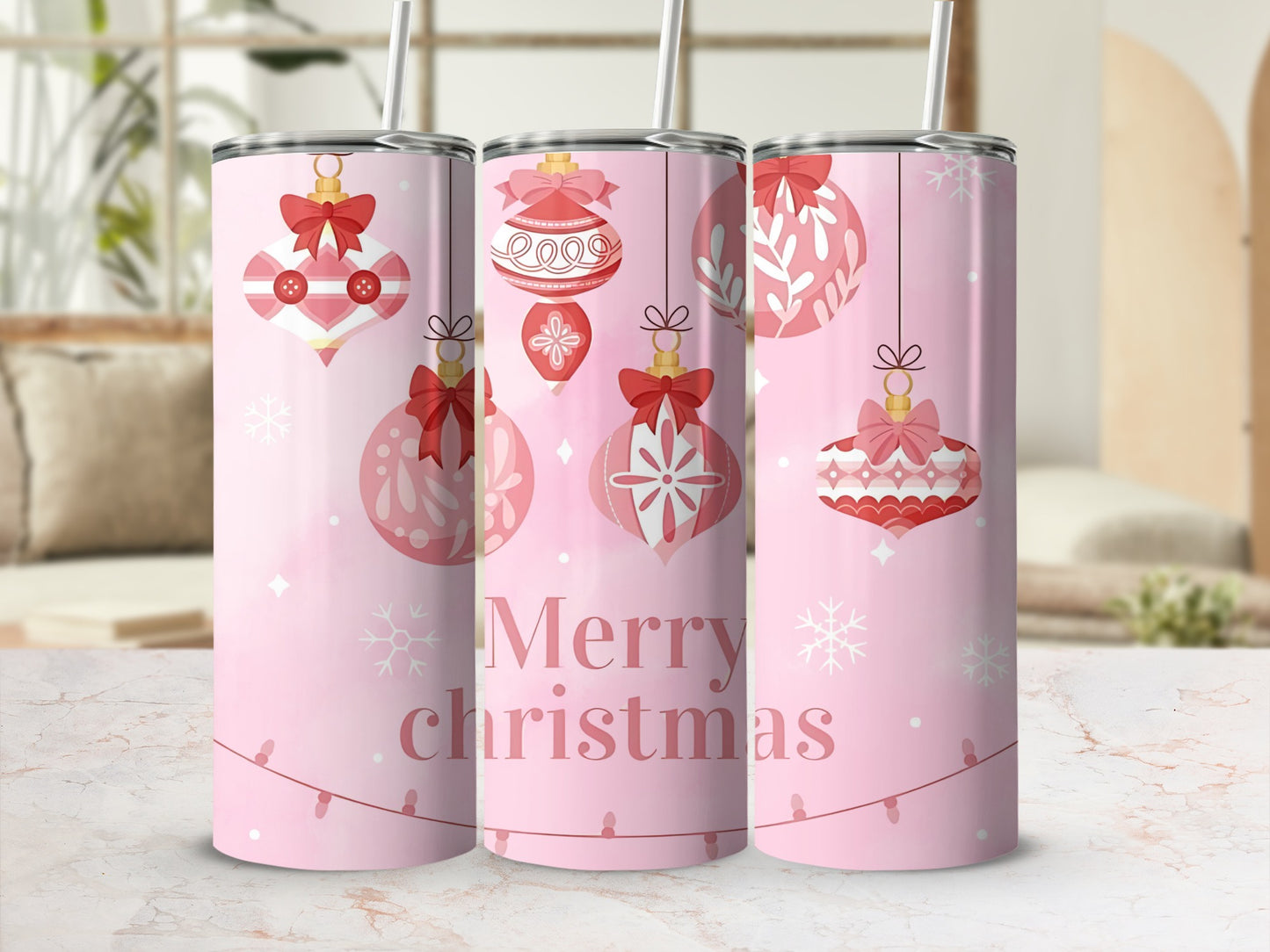 Pink Christmas Ornaments Merry Christmas Tumbler