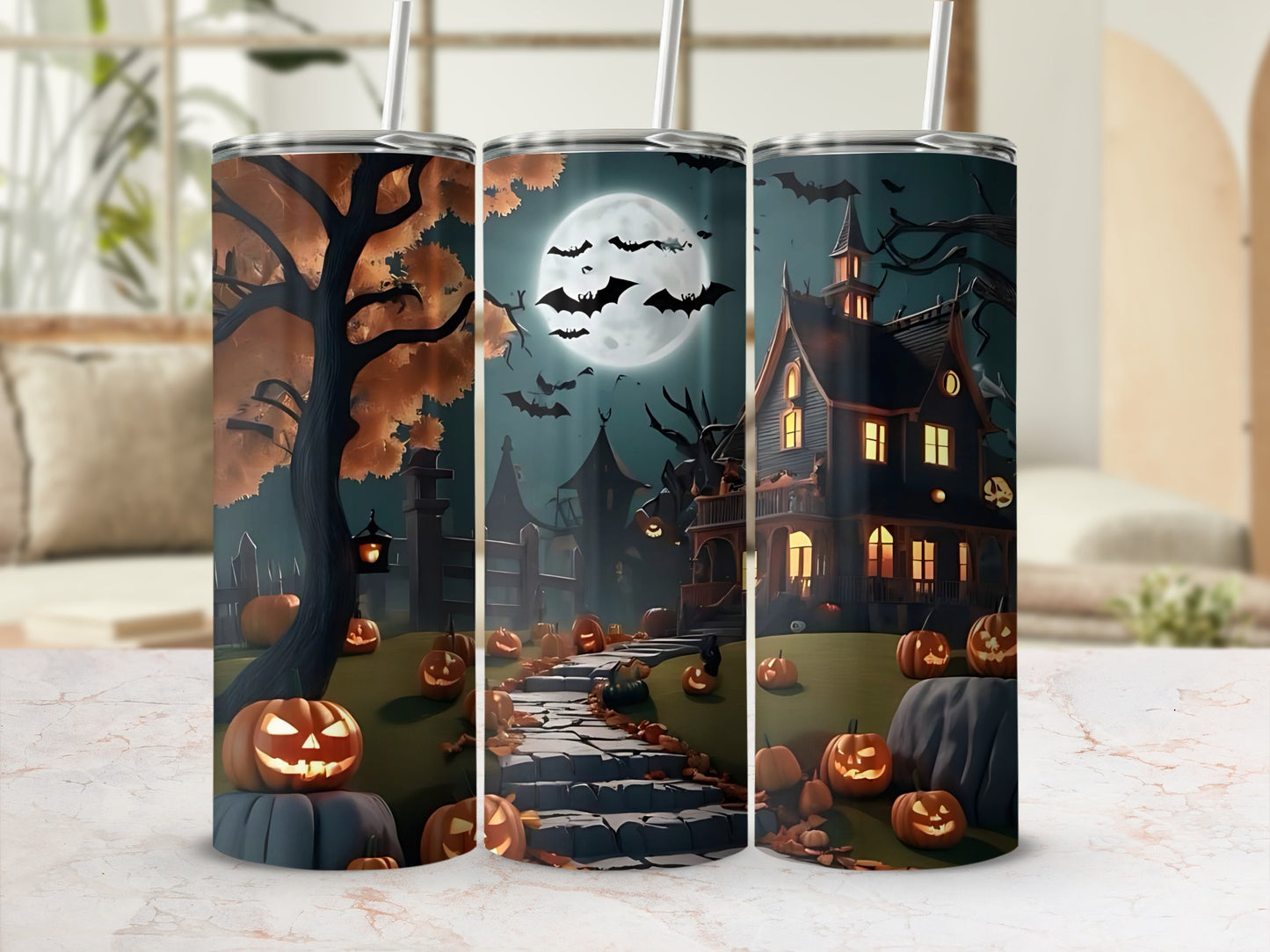 Spooky Haunted House Halloween Scene Tumbler Product