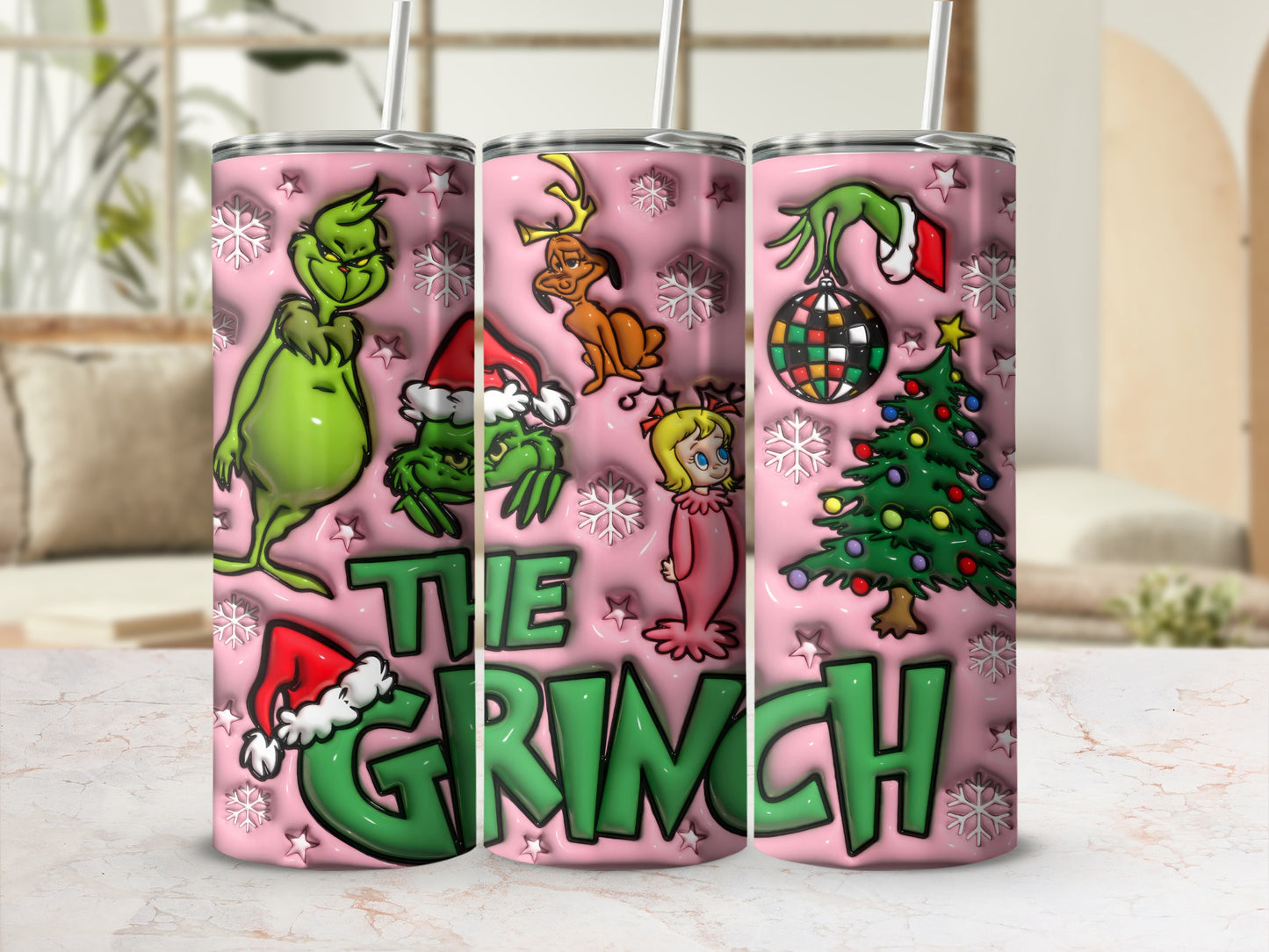 The Grinch Christmas Themed Tumbler with Lid