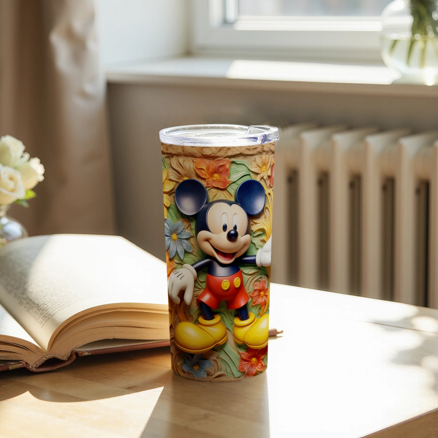 Mickey Mouse Floral Design Tumbler