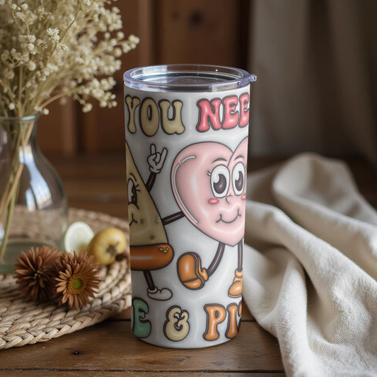 Cartoon Heart and Cheese Graphic Tumbler Cup